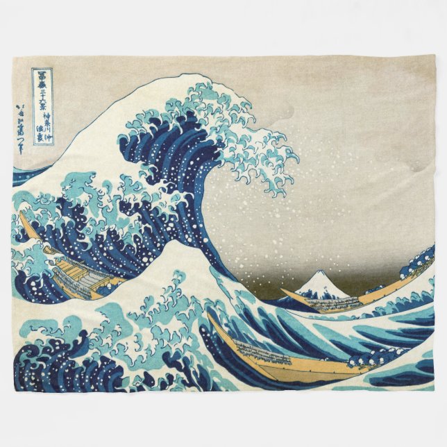 Katsushika Hokusai - Die große Welle vor Kanagawa Fleecedecke (Vorderseite (Horizontal))
