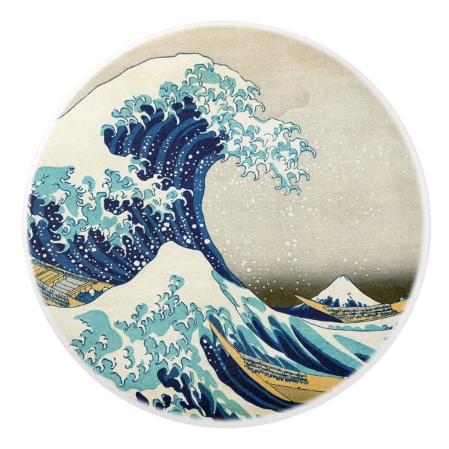 Katsushika Hokusai - Die große Welle vor Kanagawa Keramikknauf (Vorderseite)