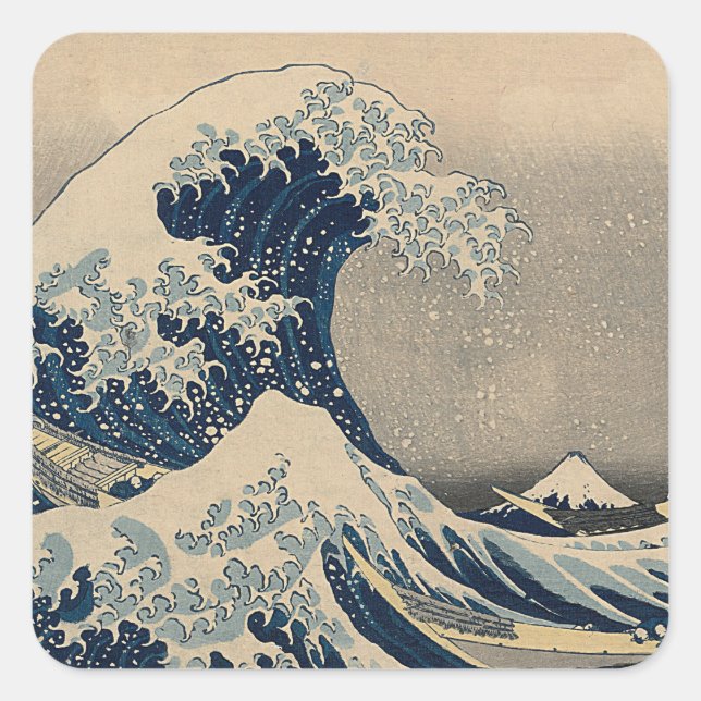 Katsushika Hokusai. Die große Welle vor Kanagawa Quadratischer Aufkleber (Vorderseite)