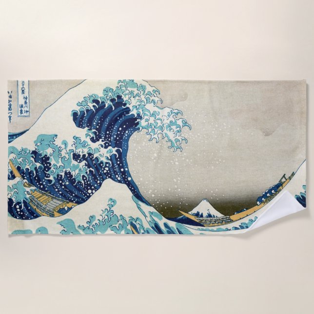 Katsushika Hokusai - Die große Welle vor Kanagawa Strandtuch (Vorderseite)