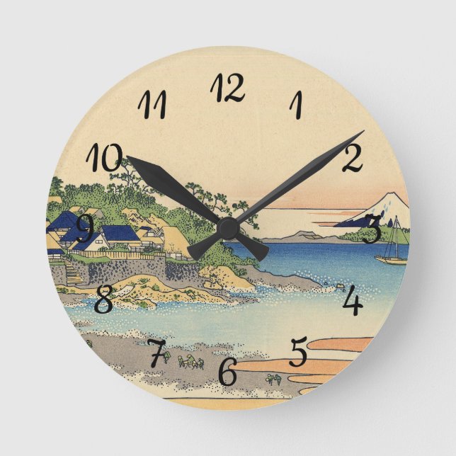 Katsushika Hokusai Enoshima in der Provinz Sagami Runde Wanduhr (Vorderseite)