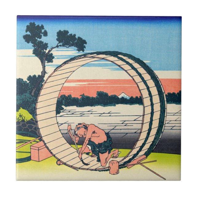 Katsushika Hokusai - Fujimigahara, Provinz Owari Fliese (Vorderseite)