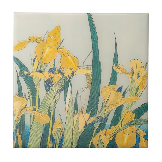 Katsushika Hokusai - Grasshopper und Iris Fliese (Vorderseite)