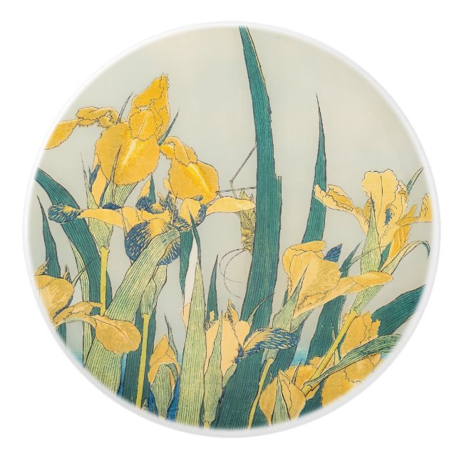 Katsushika Hokusai - Grasshopper und Iris Keramikknauf (Vorderseite)