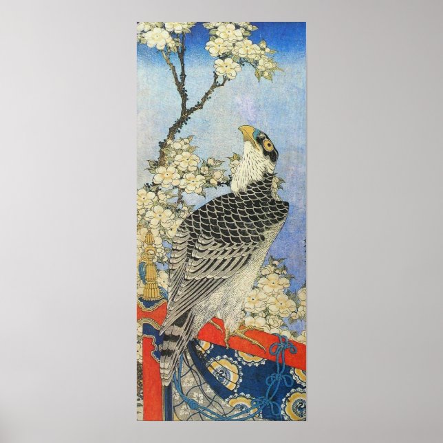 Katsushika Hokusai Hawk und Kirschblüten Poster (Vorne)