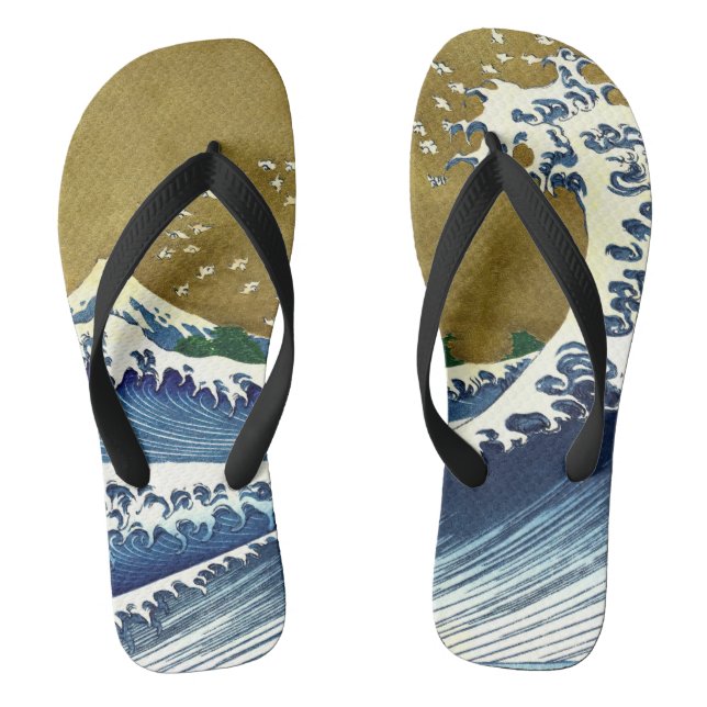 Katsushika Hokusai - Kolored Big Wave Flip Flops (Fußbett)