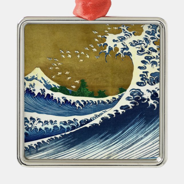 Katsushika Hokusai - Kolored Big Wave Ornament Aus Metall (Vorne)