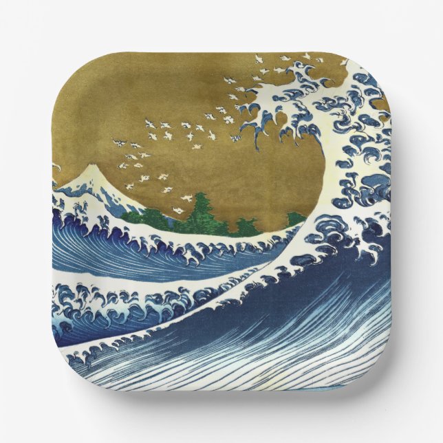 Katsushika Hokusai - Kolored Big Wave Pappteller (Vorderseite)