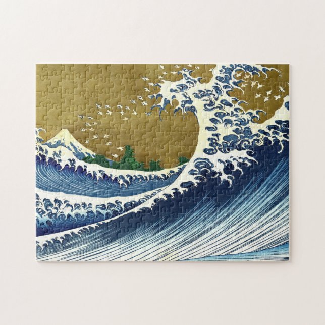 Katsushika Hokusai - Kolored Big Wave Puzzle (Horizontal)