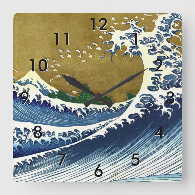 Katsushika Hokusai - Kolored Big Wave Quadratische Wanduhr (Vorderseite)