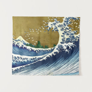 Katsushika Hokusai - Kolored Big Wave Wandteppich