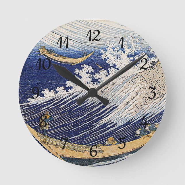 Katsushika Hokusai. Meereswellen Runde Wanduhr (Vorderseite)