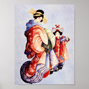 Katsushika Hokusai—Oiran und Kamuro Poster
