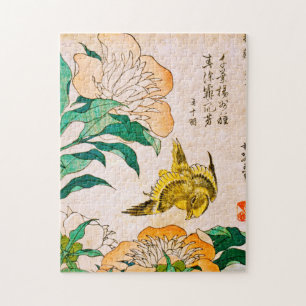 Katsushika Hokusai - Pfingstrose und Kanarienvogel Puzzle