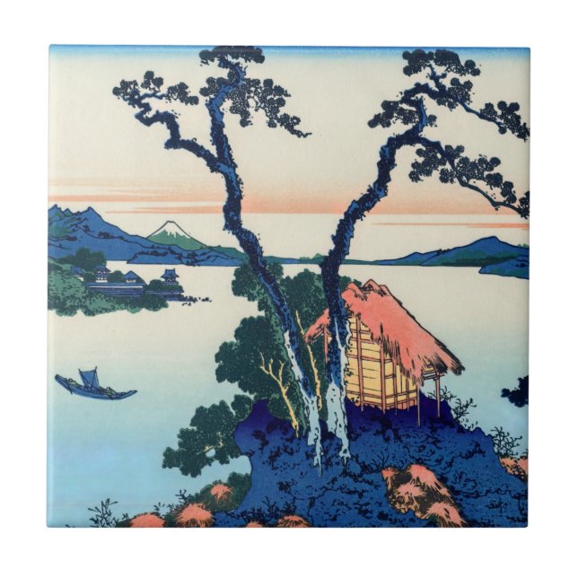 Katsushika Hokusai - Suwa-See in der Provinz Shina Fliese (Vorderseite)