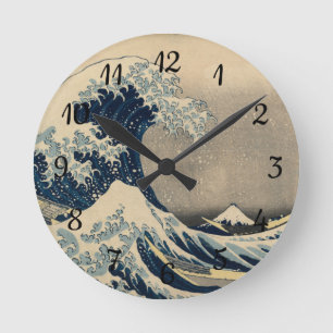 Katsushika Hokusai. The Great Wave off Kanagawa   Runde Wanduhr