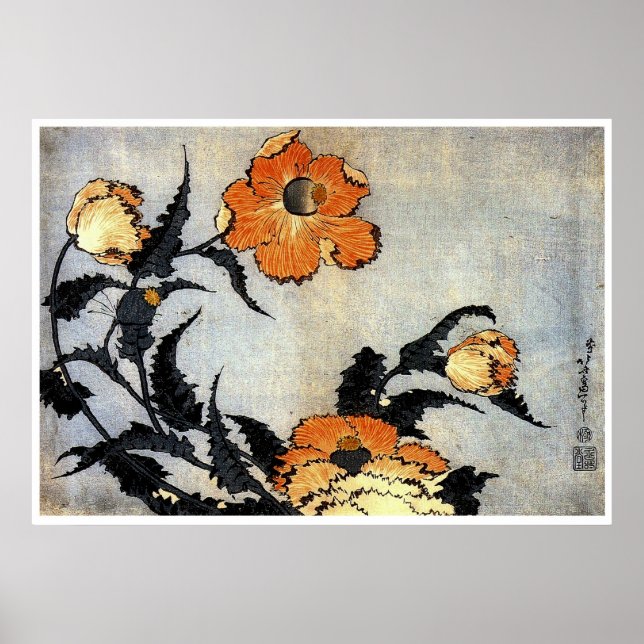 Katsushika Hokusai Ukiyo-e Woodcut Print - Poppies Poster (Vorne)