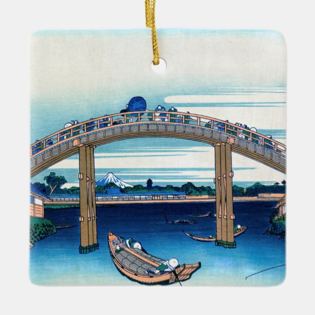 Katsushika Hokusai - Unter der Mannenbrücke, Fukag Keramikornament (Vorderseite)