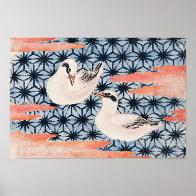 Katsushika Hokusai-Vögel Poster (Vorne)