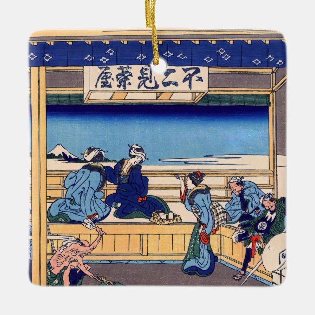Katsushika Hokusai - Yoshida auf dem Tokaido Keramikornament (Vorderseite)