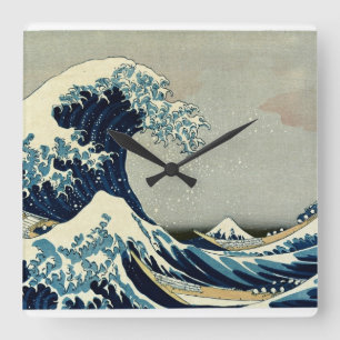 Katsushika Hokusai's The Great Wave off Kanagawa Quadratische Wanduhr