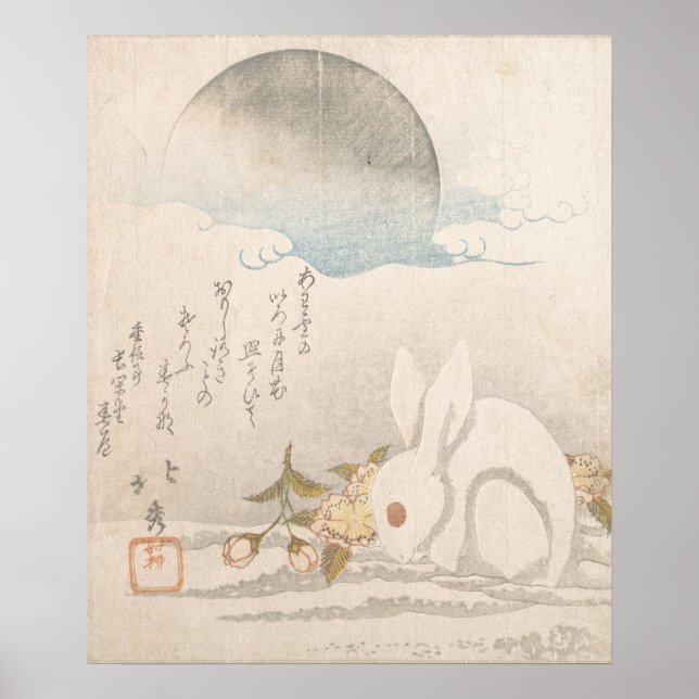 Katsushika Hokushū Rabbit im Snow-Poster Poster (Vorne)