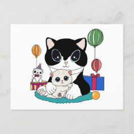 Kattenmoeder en kattenkind vieren feest. Kittycat Postkarte