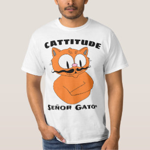 KATTITUDE Cartoon Mustache Cat T-Shirt