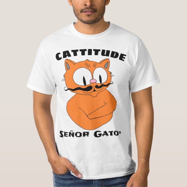 KATTITUDE Cartoon Mustache Cat T-Shirt (Vorderseite)