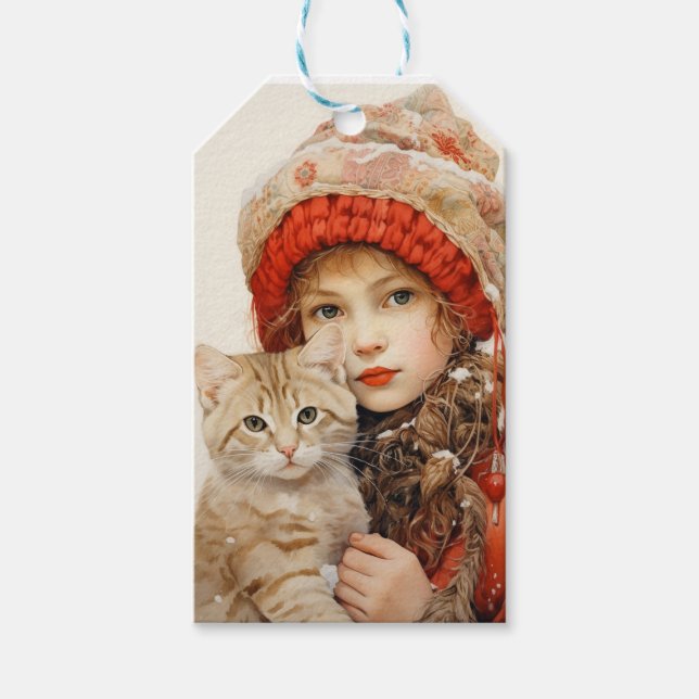 KATZ- UND MÄDCHENBOOKMARKERS-LESEZEICHEN GESCHENKANHÄNGER (Vorderseite)