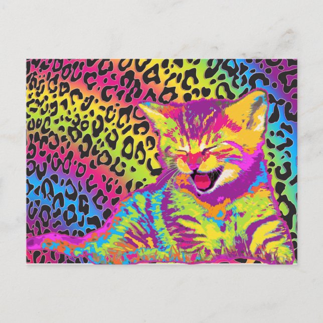 Kätzchen auf dem Hintergrund des Regenbogenleopard Postkarte (Vorderseite)
