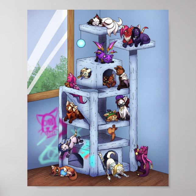 Kätzchen auf dem Katzenbaum Poster (Vorne)