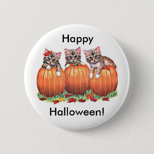 Kätzchen auf Kürbis zu Halloween Button