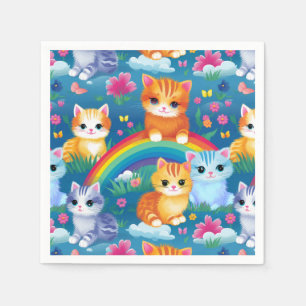 Kätzchen auf Regenbogen Niedlich und farbenfroh Serviette