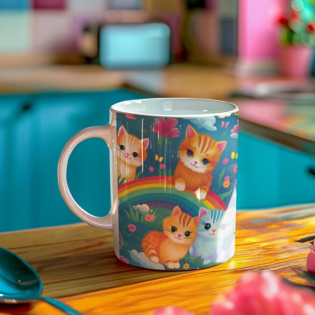 Kätzchen auf Regenbogen Sweet Cats in Flower Garde Kaffeetasse (Von Creator hochgeladen)