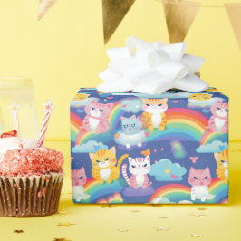 Kätzchen auf Regenbogenwolken Happy Cat Lover Geschenkpapier