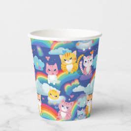 Kätzchen auf Regenbogenwolken Happy Cat Lover Pappbecher