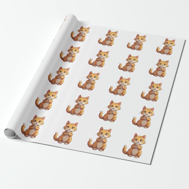 Kätzchen beim Kaffeetrinken Geschenkpapier (Ungerollt)
