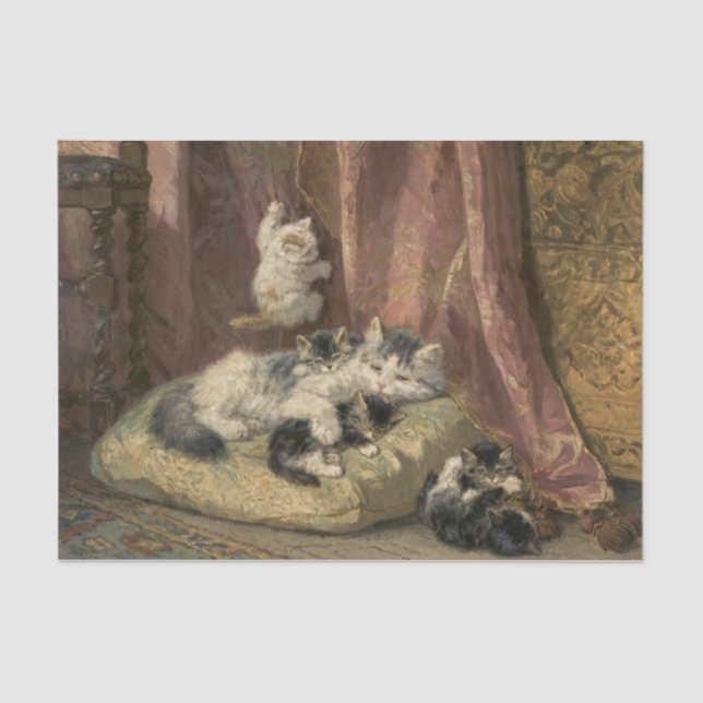 Kätzchen beim Spiel von Henriette Ronner-Knip Seidenpapier (Vorderseite)