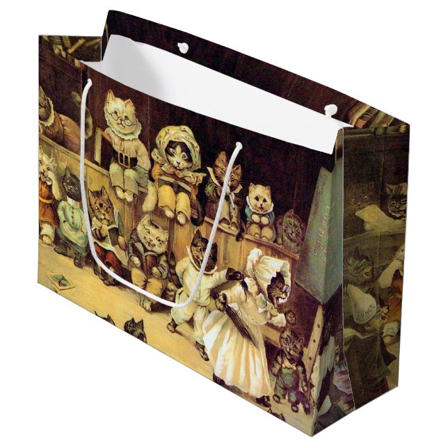 Kätzchen einer Katzen-Schule, Louis-Wain-Poster Große Geschenktüte (Vorderseite Schrägansicht)