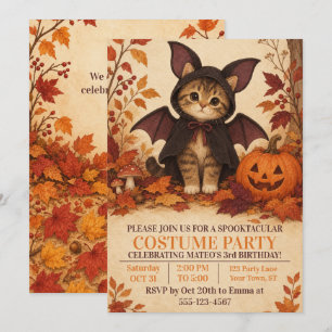 Kätzchen-Fledermaus-Kostüm Halloween-Geburtstagsfe Einladung