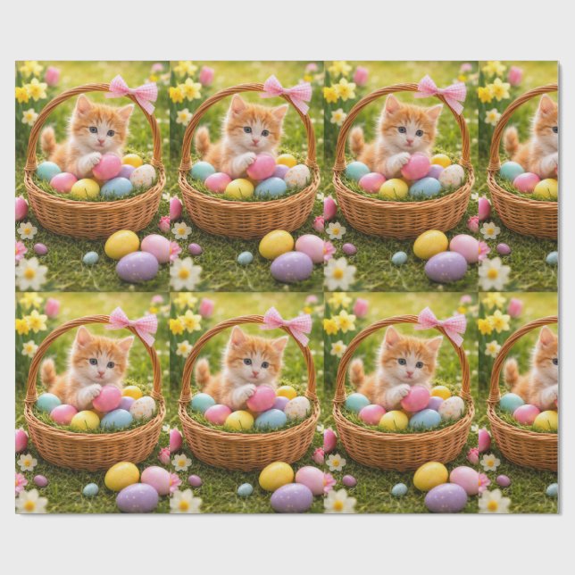 Kätzchen-Foto-Osterhasen-Muster  Geschenkpapier (Flach)