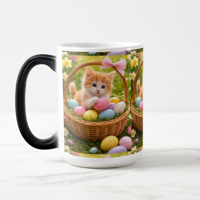 Kätzchen-Foto-Osterhasen-Muster  Verwandlungstasse (Links)