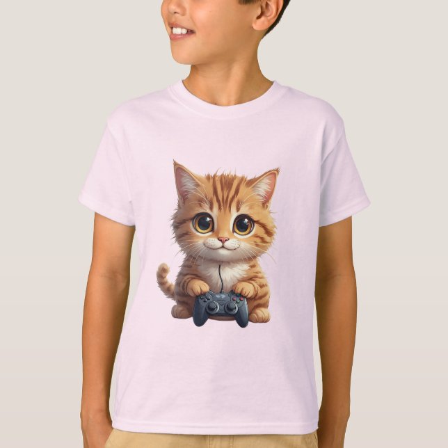 Kätzchen hält Spielcontroller Gamer-Katze T-Shirt (Vorderseite)
