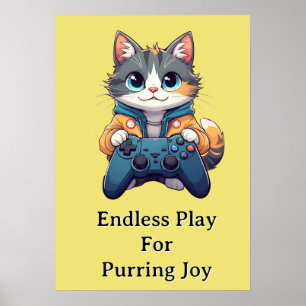 Kätzchen hält Spielcontroller, lächelnde Gamer-Kat Poster