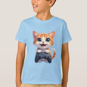 Kätzchen hält Spielcontroller, lächelnder Gamer-Ka T-Shirt