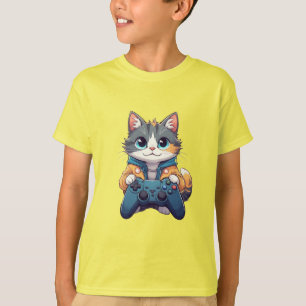 Kätzchen hält Spielcontroller, lächelnder Gamer-Ka T-Shirt