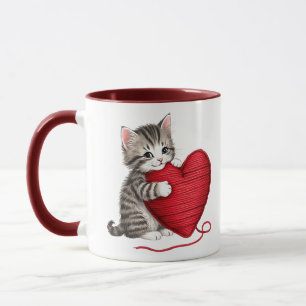 Kätzchen-Herz-Sweatshirt, Kätzchen mit Garn-Herz Tasse