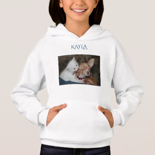 Kätzchen/Hundehuhn mit personalisiertem Namen. Hoodie (Vorderseite)