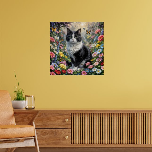 Kätzchen im Blumengarten Poster (Wohnzimmer 2)